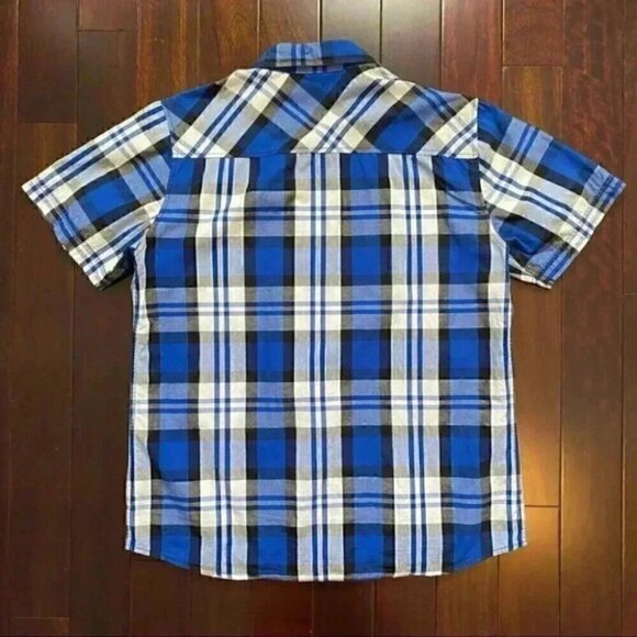 Dickie’s Button Front Shirt Short Sleeves Blue Grey White Plaid Boys Large - Picture 13 of 14
